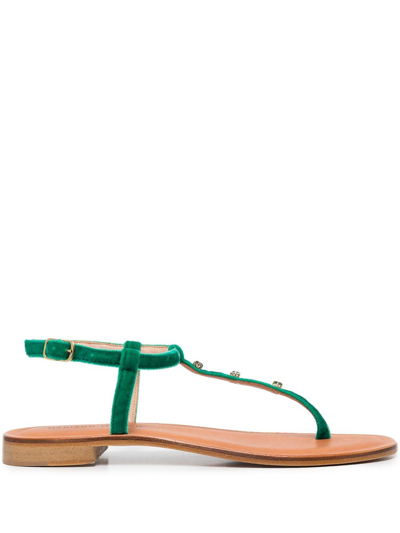 Madison.maison Embellished Leather Thong Sandals In Green