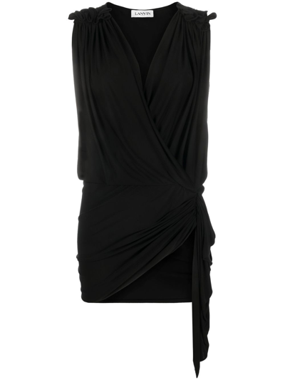 Lanvin Asymmetric Ruched-detail Minidress In Black