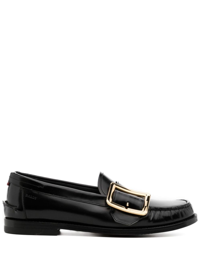 Bally Large-buckle Patent Leather Loafers In Black