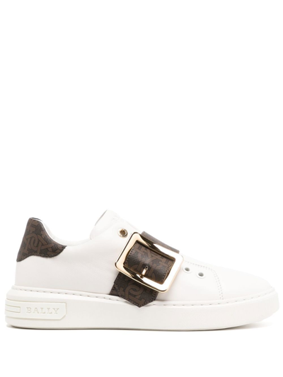 Bally Monogram-pattern Buckled Sneakers In White
