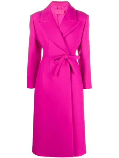 Valentino Long Wool Wrap Coat With Bow Detail In Pink