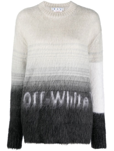 Off-white Intarsia-logo Crew-neck Jumper In Black White