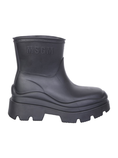 Msgm Black Rubber Boots In Grey