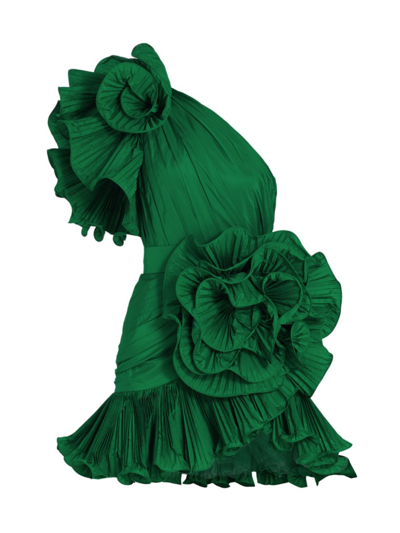 Elie Saab Women's Ruffled Taffeta Asymmetric Mini Dress In Green | ModeSens