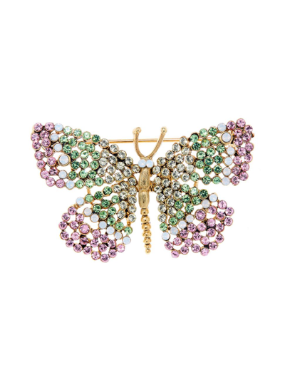 Oscar De La Renta Bejeweled Butterfly Brooch In Evergreen/pink