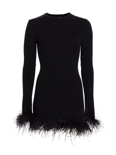 Ronny Kobo Sumal Feather Trim Long Sleeve Minidress In Black