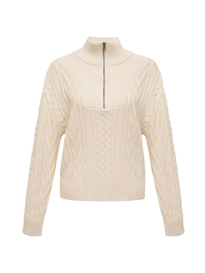 Monrow Merino Wool Half-zip Cable-knit Sweater In Off White