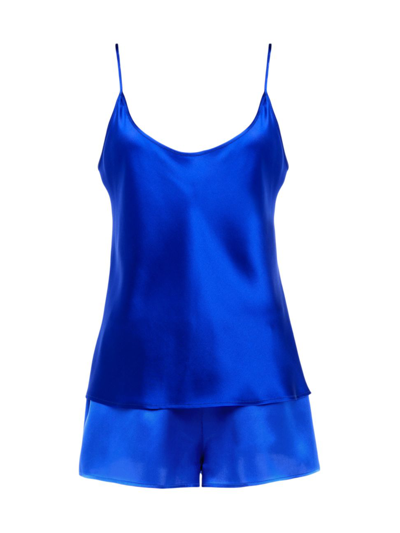 La Perla Women's Silk Pajama Shorts Set In Blue