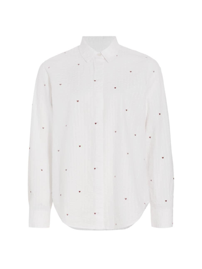 Rails Taylor Seersucker Embroidered Hearts Button-up Cotton Shirt In White