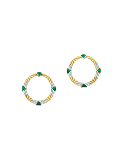 Melis Goral Women's Deep La Linea 14k Yellow Gold, 0.72 Tcw Diamond, & Malachite Hoop Earrings In Green