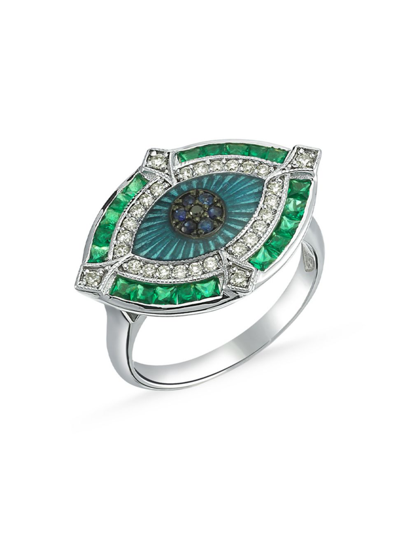 Melis Goral Women's Guardian 14k White Gold, Diamond, Tsavorite & Blue Sapphire Ring In Green