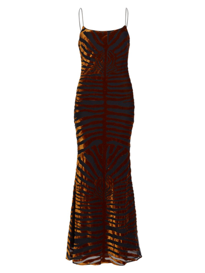 Ronny Kobo Scarlett Spaghetti-strap Burnout Velvet Midi Dress In Brown