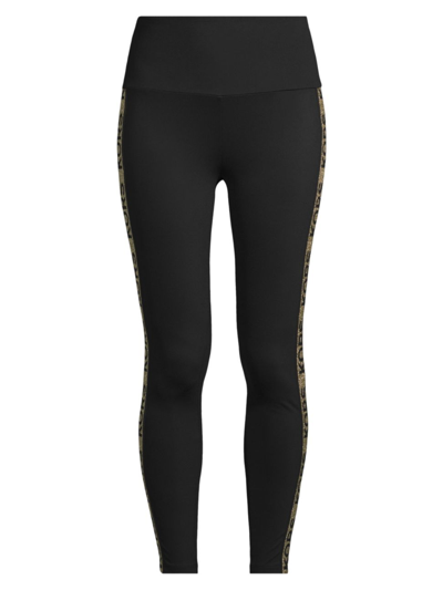 Michael Michael Kors Logo-tape High-waisted Leggings In Black Gold