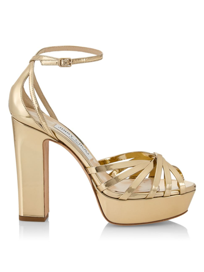 Jimmy Choo 120mm Isra Metallic Leather Sandals In Gold