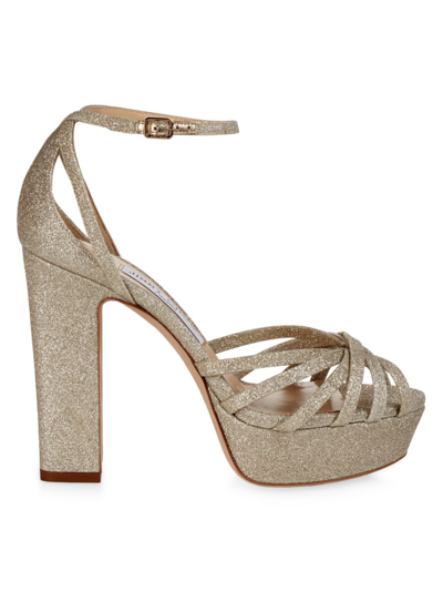 Jimmy Choo 120mm Isra Leather Platform Sandals In White