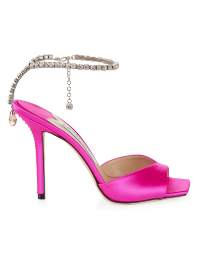 Jimmy Choo Saeda Satin Crystal Ankle-strap Sandals In Pink