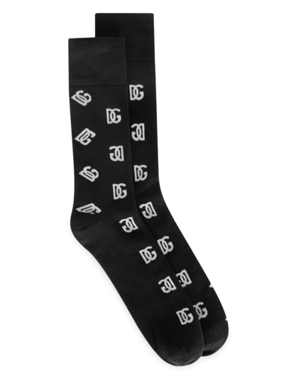 Dolce & Gabbana Stretch Cotton Jacquard Socks With Dg Monogram In Black