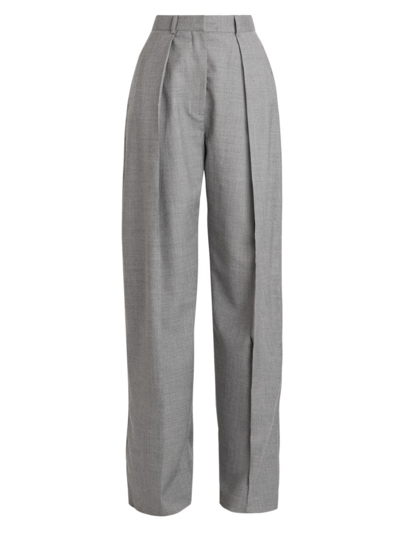 Victoria Beckham Women's Pleated Wide-leg Wool Trousers In Grey