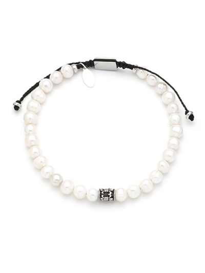 Jan Leslie Men's Freshwater Pearl Bracelet With Filigree Spacer In White