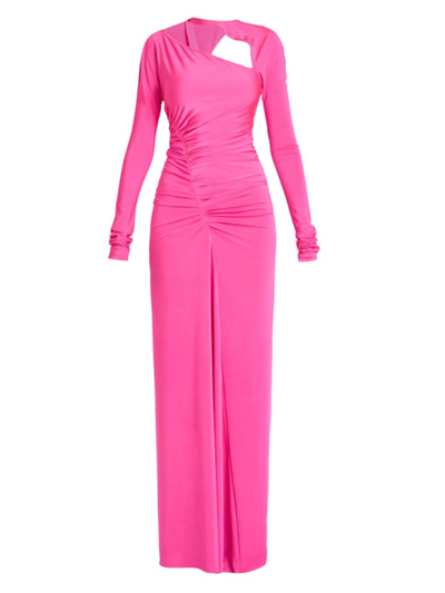 Victoria Beckham Asymmetric Cutout Ruched Stretch-jersey Maxi Dress In Pink