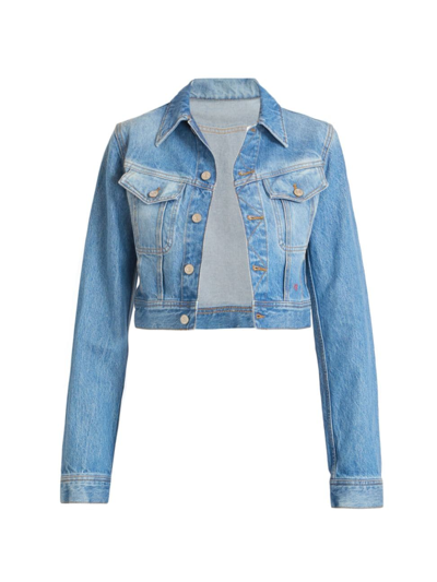 Victoria Beckham Logo-embroidered Denim Jacket In California Wash