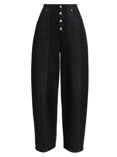 Mm6 Maison Margiela Exposed Button Fly Contrast Panel High Rise Wide Leg Jeans In Black