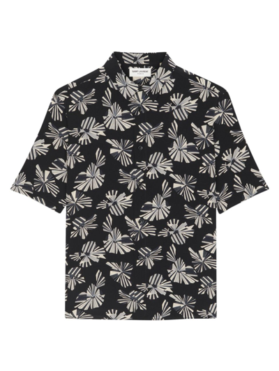 Saint Laurent Graphic-print Short-sleeve Shirt In Noir Craie Gris