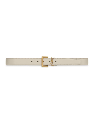 Saint Laurent Women's Cassandre Belt With Square Buckle In Grained Leather In Crema Soft