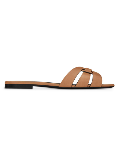 Saint Laurent Women's Tribute Leather Slides In Gold Brown