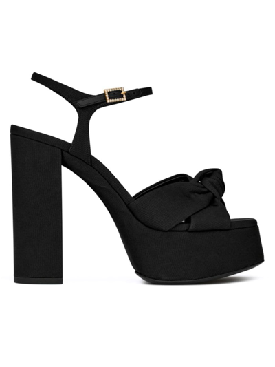 Saint Laurent Women's Bianca Platform Sandals In Ottoman Fabric In Nero