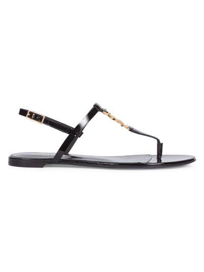 Saint Laurent Cassandra Logo-embellished Patent-leather Slingback Sandals In Nero