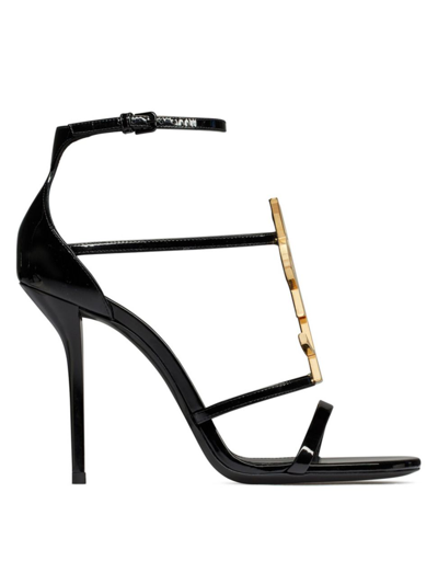 Saint Laurent Strappy Logo Stiletto Sandals In Nero