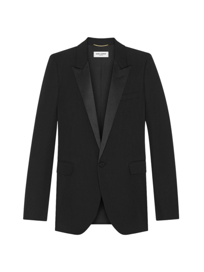 Saint Laurent Iconic Le Smoking Grain De Poudre Blazer In Noir