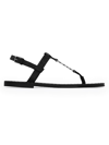 SAINT LAURENT WOMEN'S CASSANDRA FLAT SANDALS IN SUEDE WITH SILVER-TONE MONOGRAM