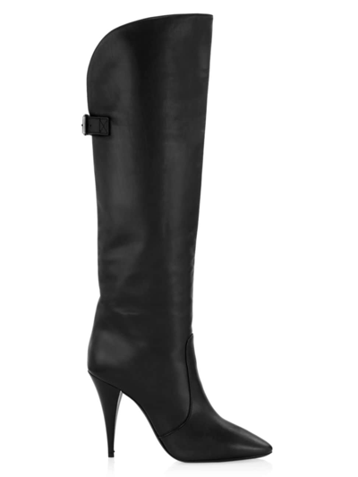 Saint Laurent Harper Leather Knee-high Boots In Nero