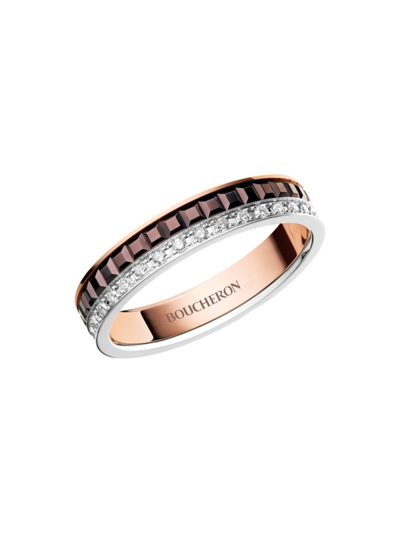 Boucheron Women's Quatre Classique 18k White, Rose And Yellow Gold & Diamond Wedding Band In Rose Gold