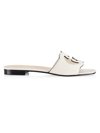 Gucci Leather Square Toe Flat Sandals With Cut-out Detailing In Mystic White