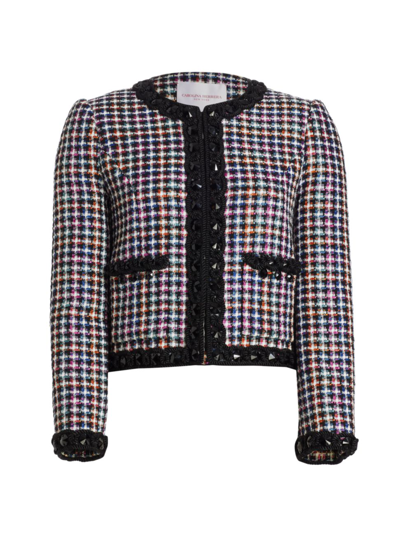 Carolina Herrera Embroidered Collarless Cropped Jacket In Multi Color