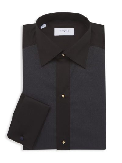 Eton Slim Fit Metallic Piqué Tuxedo Dress Shirt In Black