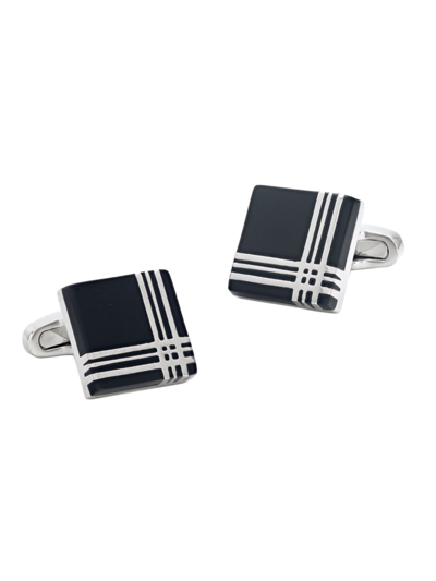 Link Up Men's Plaid Cuff Links In Black Silver