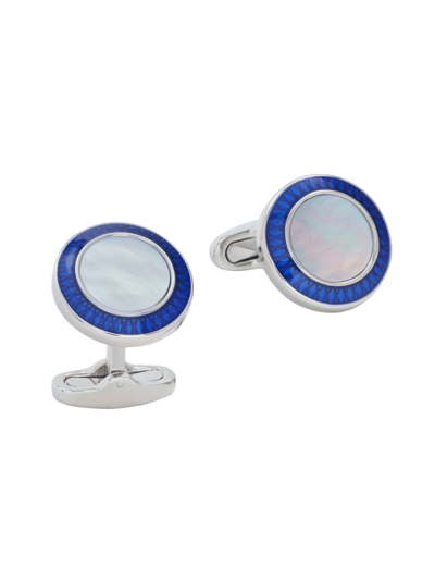 Link Up Men's Round Mother Of Pearl Cufflinks In Blue Silver