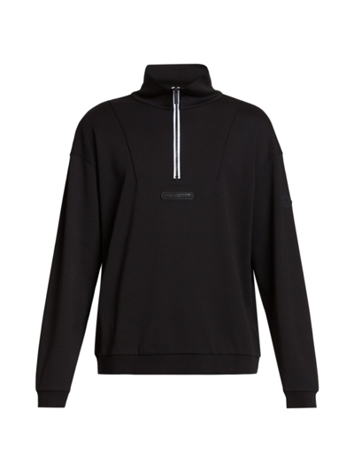 Moncler Mock Neck Half Zip Cotton Jersey Pullover In Diamond Black