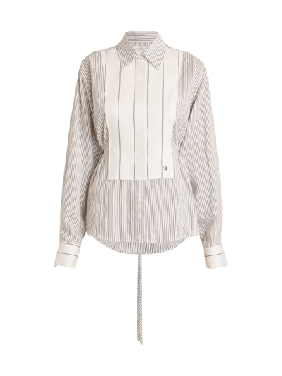 Victoria Beckham Women's Striped Plastron Shirt In Off White Black