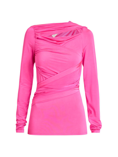 Victoria Beckham Long Sleeve Stretch Shine Wrap Top In Pink