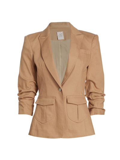Cinq À Sept Khloe Denim Three-quarter Sleeve Blazer In Sahara