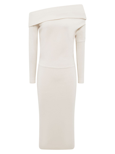 Reiss Sutton Off The Shoulder Long Sleeve Sweater Dress In Cream