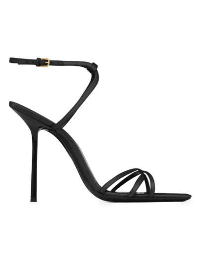 Saint Laurent Nuit Silk Ankle-strap Sandals In Black