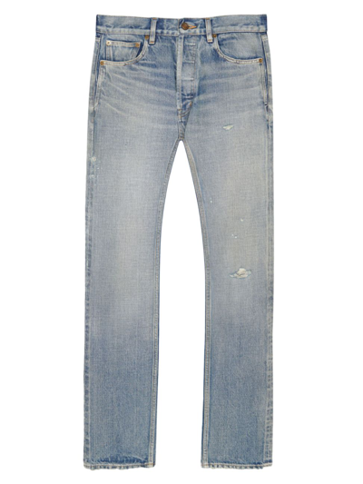 Saint Laurent Distressed Slim Jeans In Melrose Blue