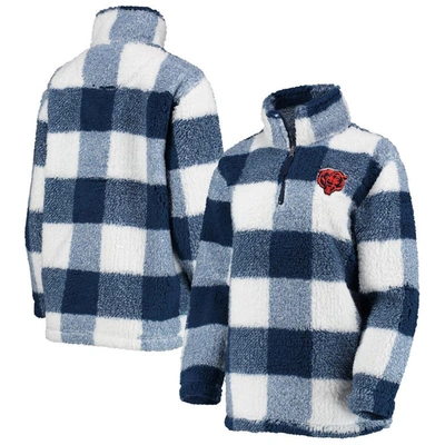 G-iii 4her By Carl Banks Navy Chicago Bears Sherpa Plaid Quarter-zip Jacket In Navy,white