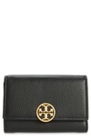 Tory Burch Medium Miller Trifold Leather Wallet In Black